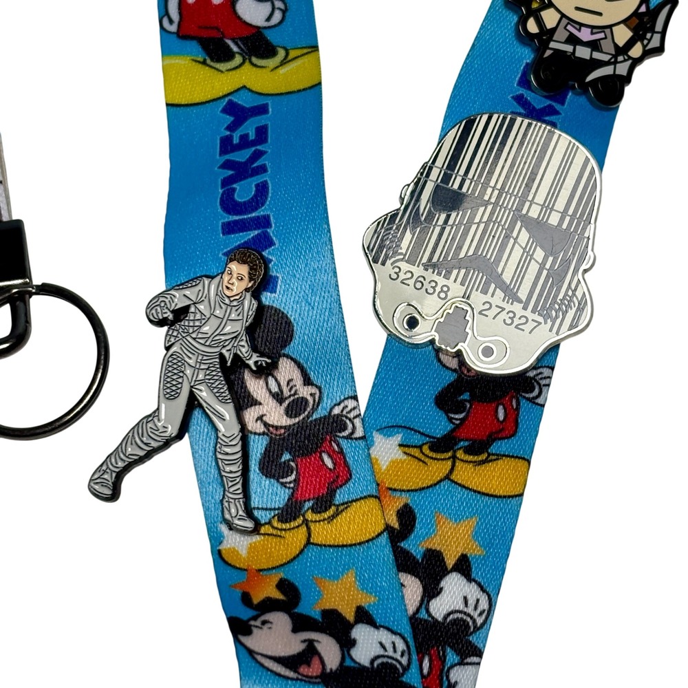Disney Lanyard + 6 Pins Mickey Mouse Star Wars Princess Leia Stormtrooper